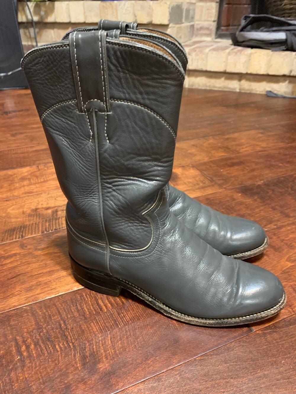 Justin Ropers Women Sz 5B Western Gray Leather 3056 mad in USA Cowgirl